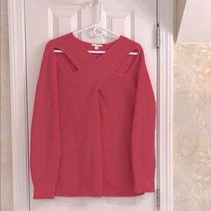 COS Pink Oversized Fisherman Knit Cross Panel Deconstructed Cotton Sweater.EUC